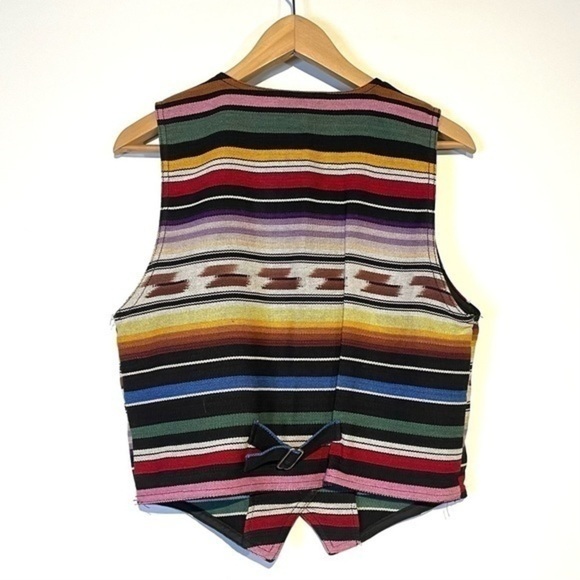 Vintage 80s Southwest Vest Woven Textile Karen Kane Native American Pewter Rare - Picture 3 of 8